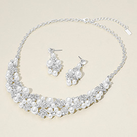 Pearl Rhinestone Embellished Collar Necklace