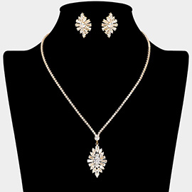 Baguette CZ Stone Cluster Embellished Pendant Rhinestone Paved Necklace