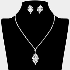 Baguette CZ Stone Cluster Embellished Pendant Rhinestone Paved Necklace