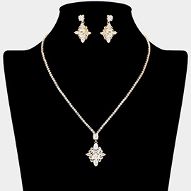 Diamond Shaped CZ Stone Cluster Pendant Rhinestone Paved Necklace