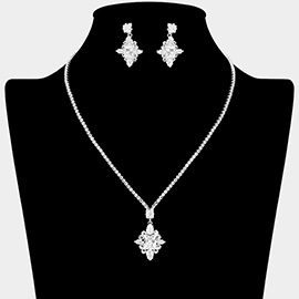 Diamond Shaped CZ Stone Cluster Pendant Rhinestone Paved Necklace