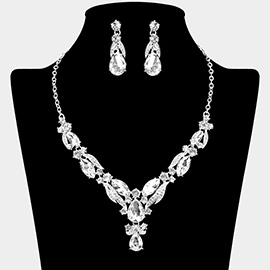 Marquise Teardrop Cluster Embellished Evening Necklace