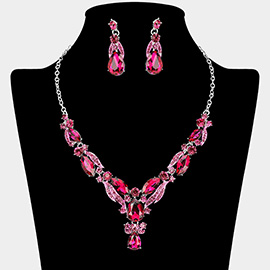 Marquise Teardrop Cluster Embellished Evening Necklace