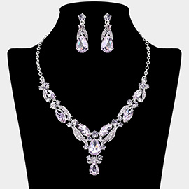 Marquise Teardrop Cluster Embellished Evening Necklace