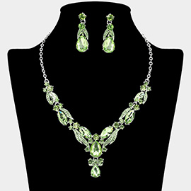 Marquise Teardrop Cluster Embellished Evening Necklace