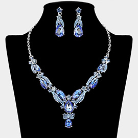 Marquise Teardrop Cluster Embellished Evening Necklace