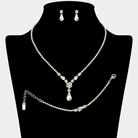 Teardrop Cluster Pendant Flower Pointed Rhinestone Paved Jewelry Set