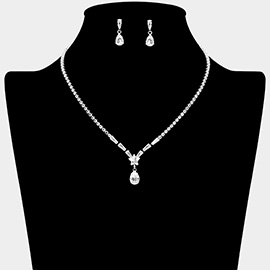 Star CZ Stone Cluster Pointed Teardrop Stone Cluster Pendant Rhinestone Paved Necklace