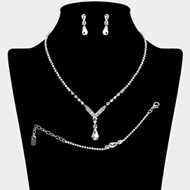 Teardrop Stone Cluster Pendant Pointed Rhinestone Paved Jewelry Set