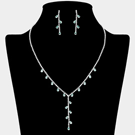 CZ Teardrop Cluster Pointed Rhinestone Paved Y Shaped Necklace