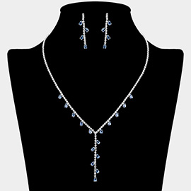 CZ Teardrop Cluster Pointed Rhinestone Paved Y Shaped Necklace