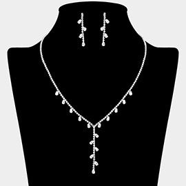 CZ Teardrop Cluster Pointed Rhinestone Paved Y Shaped Necklace