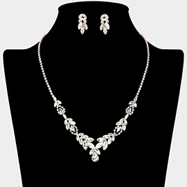 Marquise Stone Cluster Embellished Rhinestone Paved Necklace