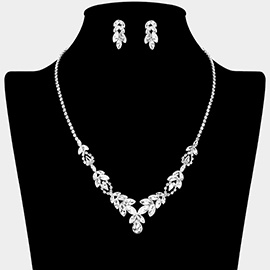 Marquise Stone Cluster Embellished Rhinestone Paved Necklace
