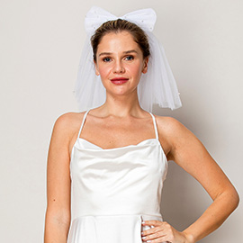 Bow Pearl Short Bridal Wedding Bachelorette Veil