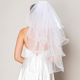 4 Tiers Retro Bow Pearl Bridal Wedding Bachelorette Veil