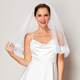 2 Tiers Floral Lace Edge Bridal Wedding Bachelorette Veil