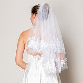 2 Tiers Floral Lace Edge Bridal Wedding Bachelorette Veil