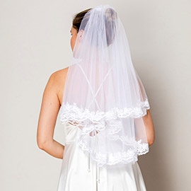 2 Tiers Floral Lace Edge Bridal Wedding Bachelorette Veil