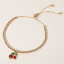 SECRET BOX_Stainless Steel Cherry Charm Beaded Adjustable Cinch Pull Tie Bracelet