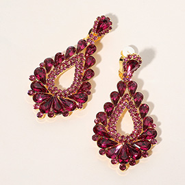 Oversized Pave Glass Teardrop Chandelier Evening Earrings