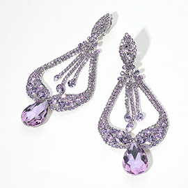Oversized Pave Glass Teardrop Chandelier Evening Earrings