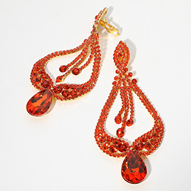 Oversized Pave Glass Teardrop Chandelier Evening Earrings