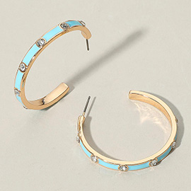Round Stone Bezel Around Enamel Hoop Earrings