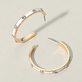 Round Stone Bezel Around Enamel Hoop Earrings