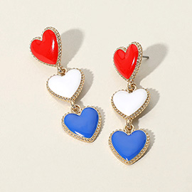 American USA Enamel Heart Link Drop Earrings