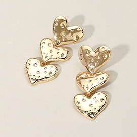 Triple Textured Metal Herat Link Drop Earrings