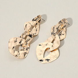 Chunky Hammered Metal Plate Link Drop Earrings