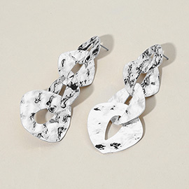 Chunky Hammered Metal Plate Link Drop Earrings