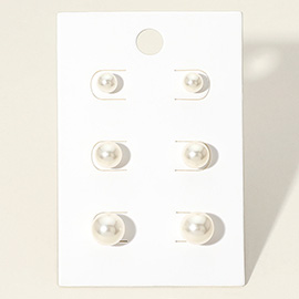 3Pairs - Pearl Stud Earring Set