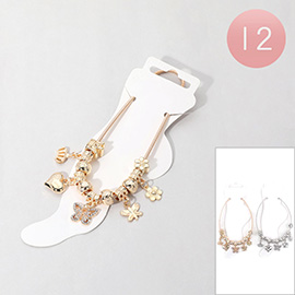 12PCS - Butterfly Heart Flower Crown Charm Beaded Stretch Anklets