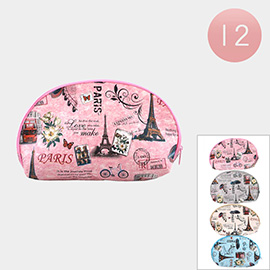12PCS - Paris Themed Print Makeup Pouch Bags