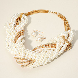 Pearl Metal Ball Beaded Statement Necklace