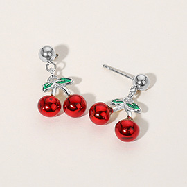 Stainless Steel Cherry Dangle Earrings