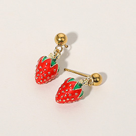 Stainless Steel Strawberry Dangle Earrings