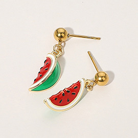 Stainless Steel Watermelon Slice Dangle Earrings