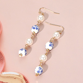 Pearl Floral Ceramic Ball Link Drop Earrings