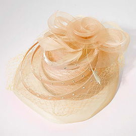Mesh Flower Feather Pointed Fascinator / Dressy Hat