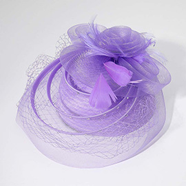 Mesh Flower Feather Pointed Fascinator / Dressy Hat