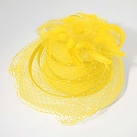 Mesh Flower Feather Pointed Fascinator / Dressy Hat