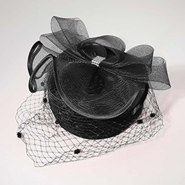 Stone Paved Mesh Bow Pointed Fascinator / Dressy Hat