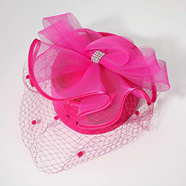 Stone Paved Mesh Bow Pointed Fascinator / Dressy Hat