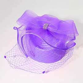 Stone Paved Mesh Bow Pointed Fascinator / Dressy Hat