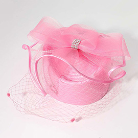 Stone Paved Mesh Bow Pointed Fascinator / Dressy Hat