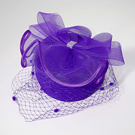 Stone Paved Mesh Bow Pointed Fascinator / Dressy Hat