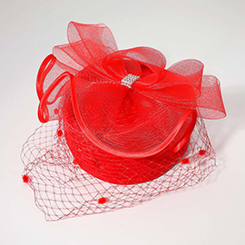Stone Paved Mesh Bow Pointed Fascinator / Dressy Hat